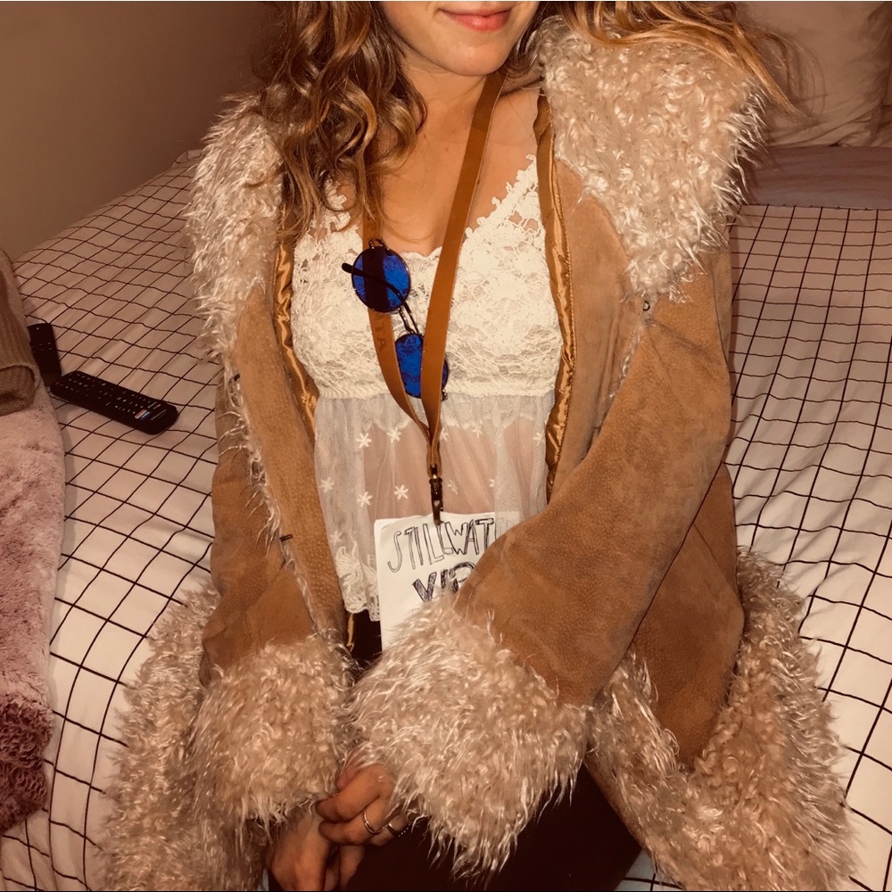 Penny Lane Jacket-Leather tan jacket w cream trim